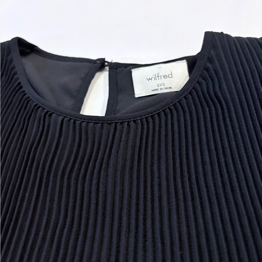 Wilfred Pleated Sheer Long-Sleeve Mini Little Black Dress 2XS - Picture 8 of 8